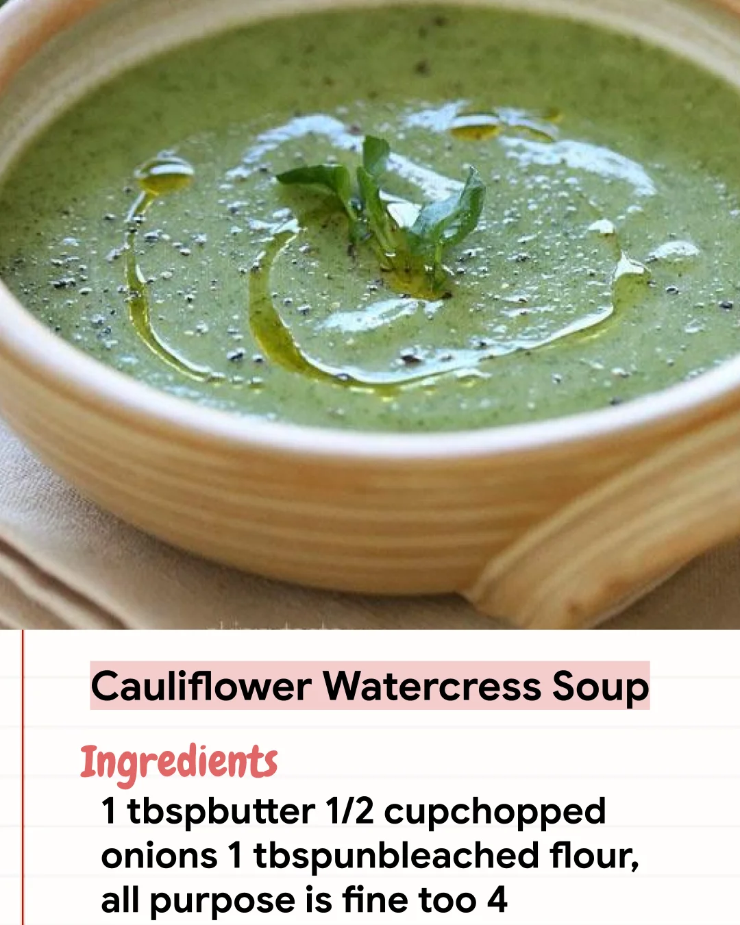 Low Carb Recipe Cauliflower Watercress Soup