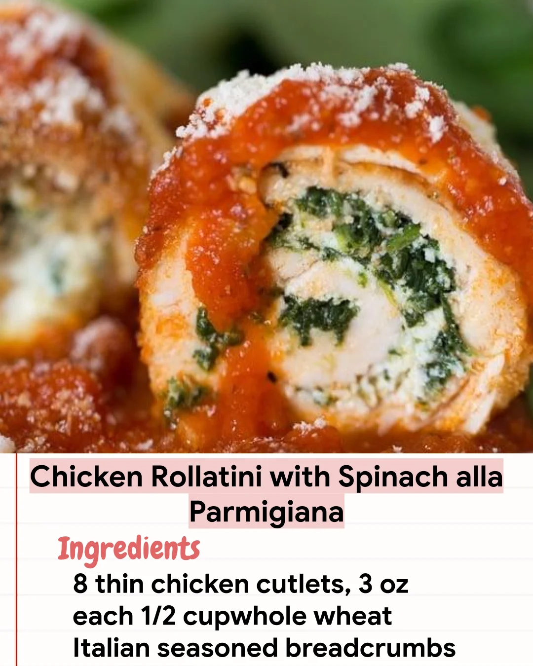 Low Carb Recipe Chicken Rollatini with Spinach alla Parmigiana