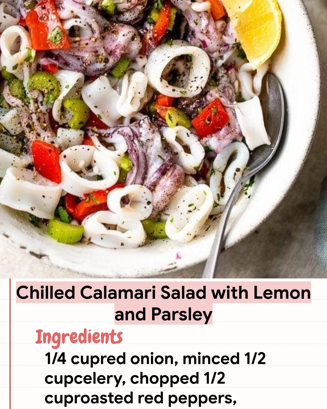 Low Carb Recipe Chilled Calamari Salad with Lemon and Parsley