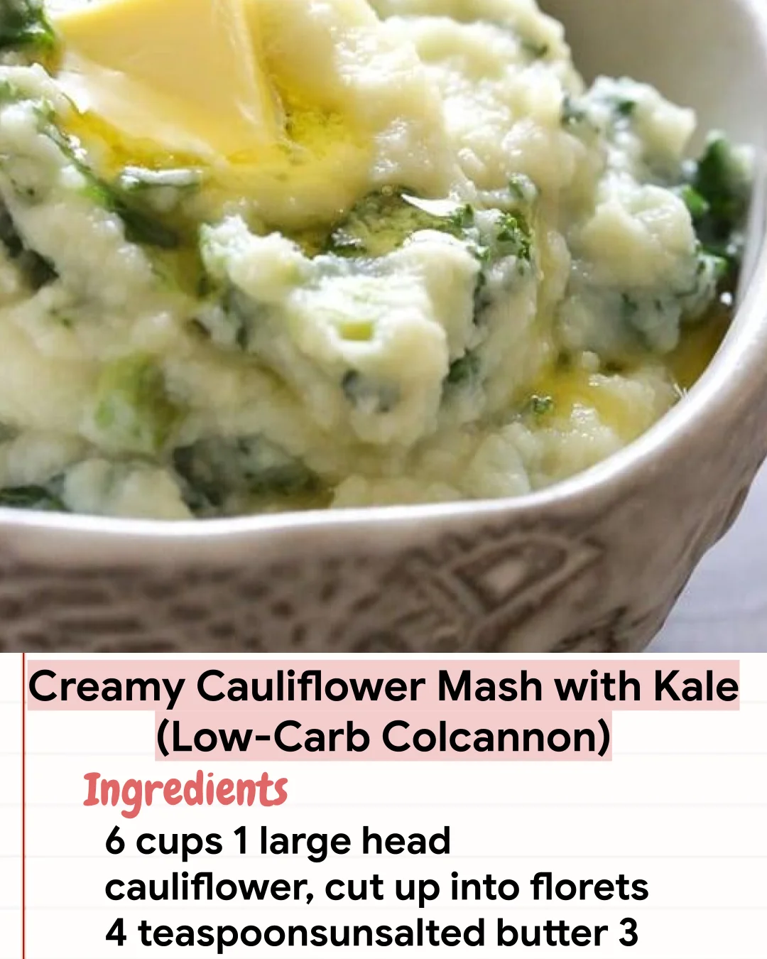 Low Carb Recipe Creamy Cauliflower Mash with Kale (Low-Carb Colcannon)