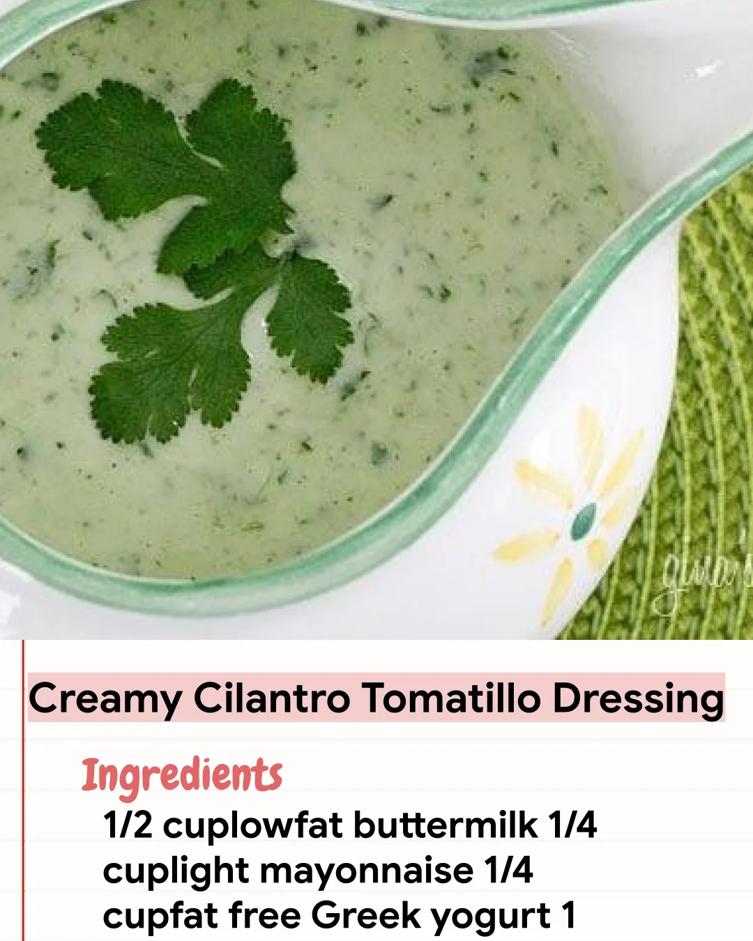 Low Carb Recipe Creamy Cilantro Tomatillo Dressing