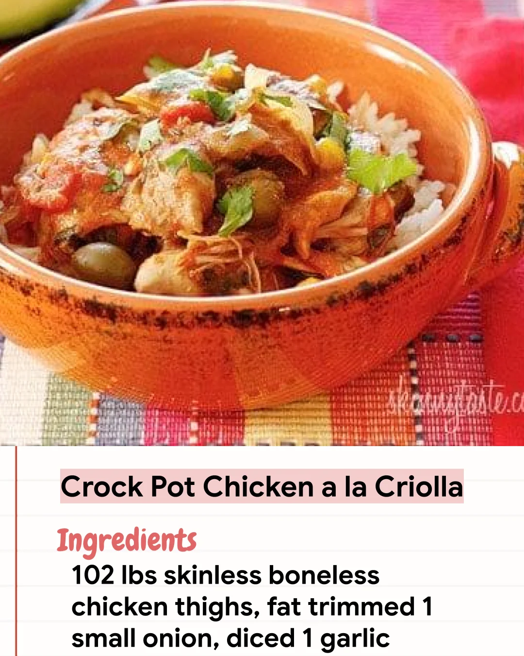 Low Carb Recipe Crock Pot Chicken a la Criolla