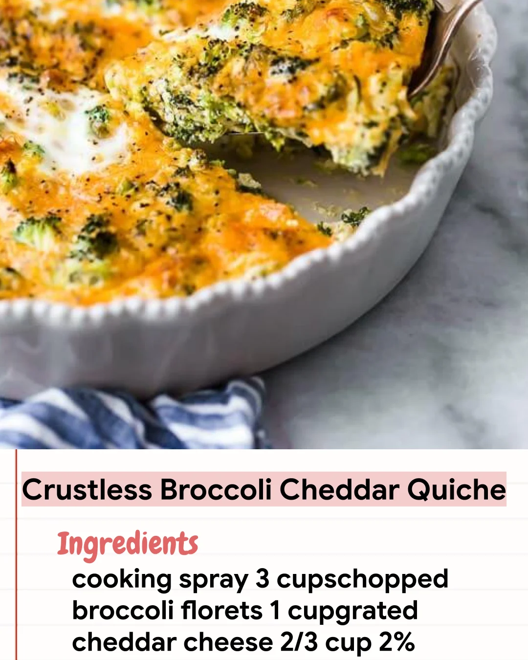 Low Carb Recipe Crustless Broccoli Cheddar Quiche