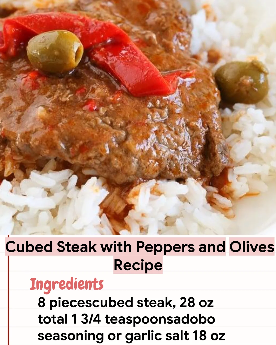 Low Carb Recipe Cubed Steak with Peppers and Olives Recipe