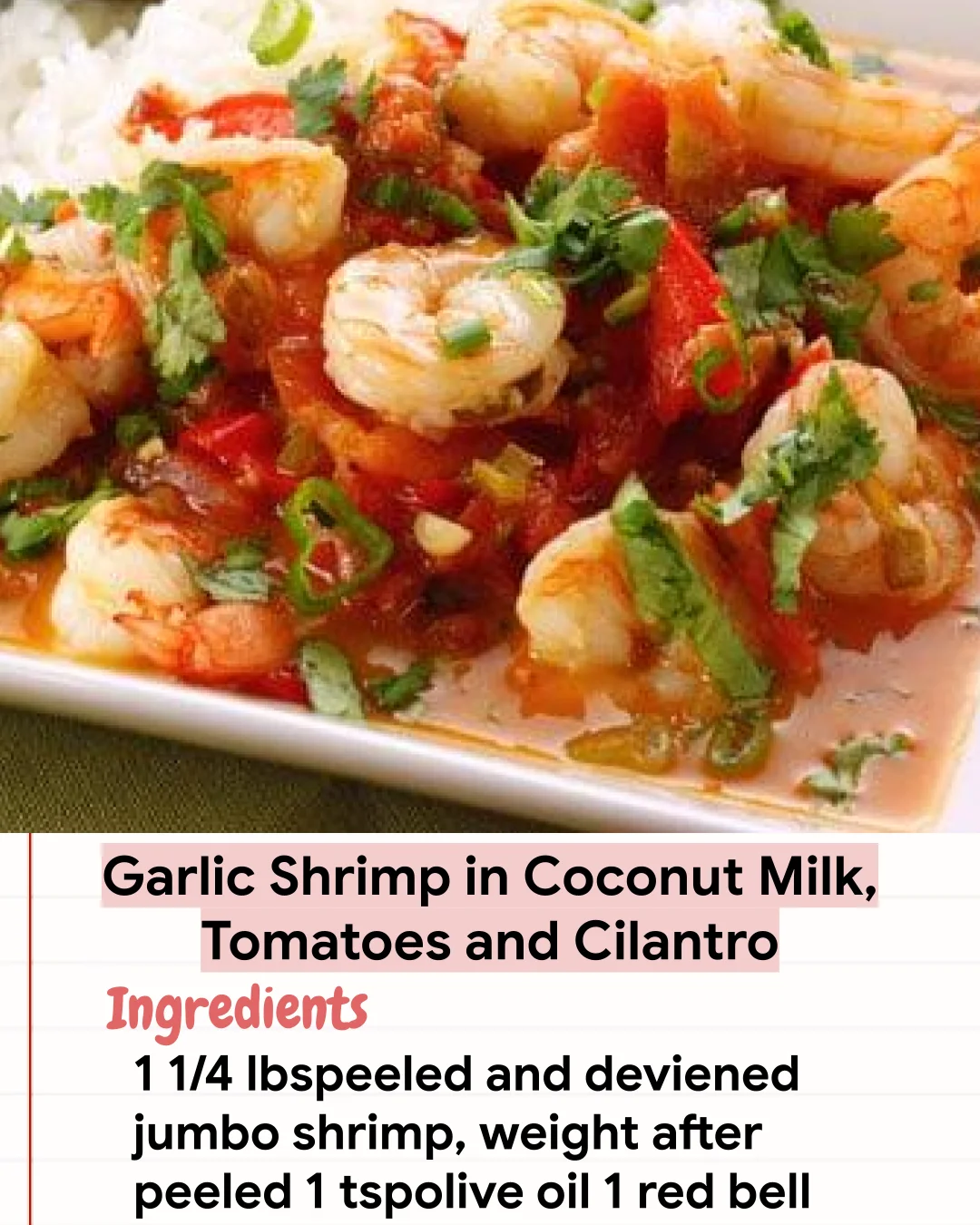Low Carb Recipe Garlic Shrimp in Coconut Milk, Tomatoes and Cilantro