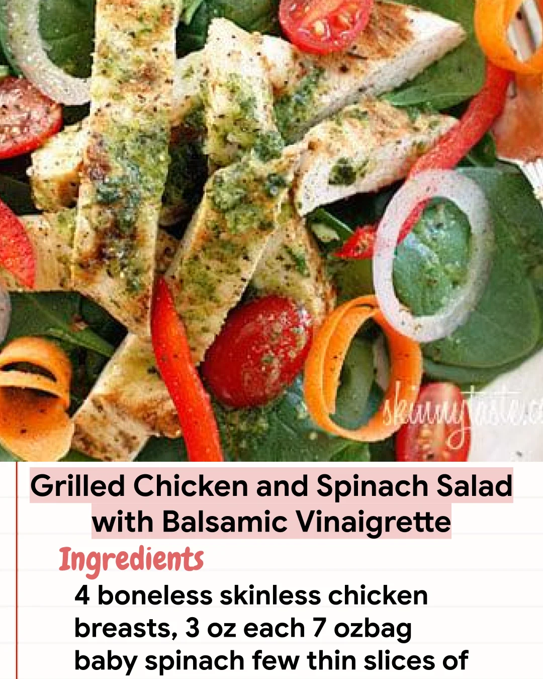 Low Carb Recipe Grilled Chicken and Spinach Salad with Balsamic Vinaigrette