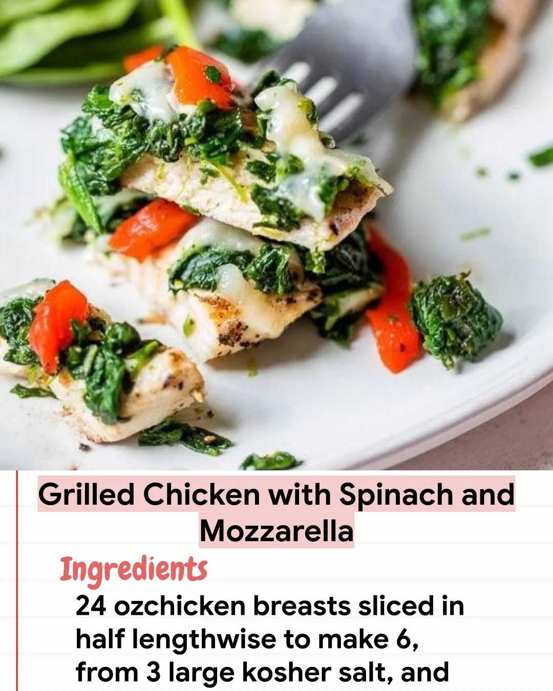 Low Carb Recipe Grilled Chicken with Spinach and Mozzarella