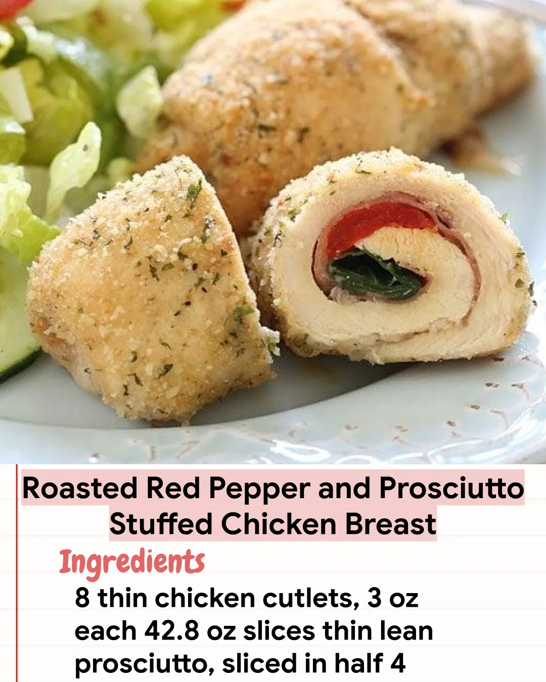 Low Carb Recipe Roasted Red Pepper and Prosciutto Stuffed Chicken Breast