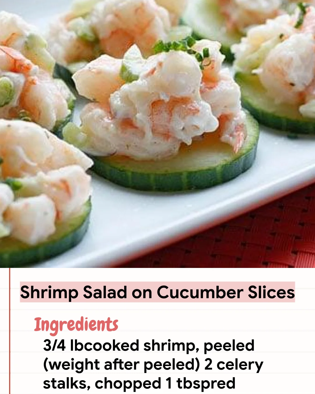 Low Carb Recipe Shrimp Salad on Cucumber Slices