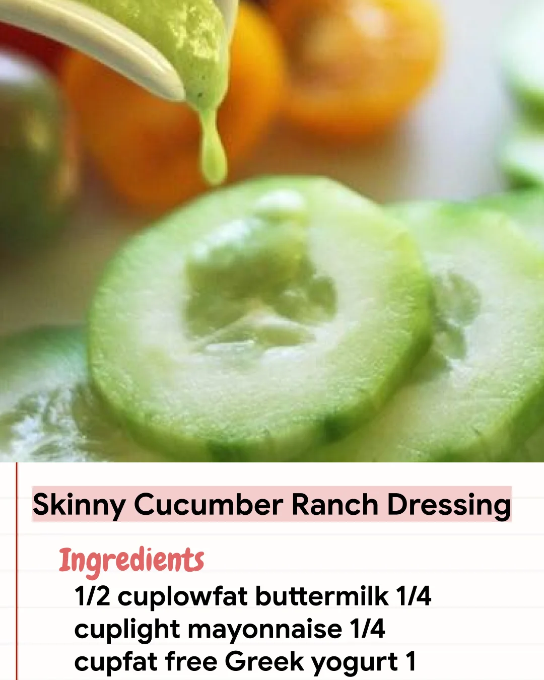 Low Carb Recipe Skinny Cucumber Ranch Dressing