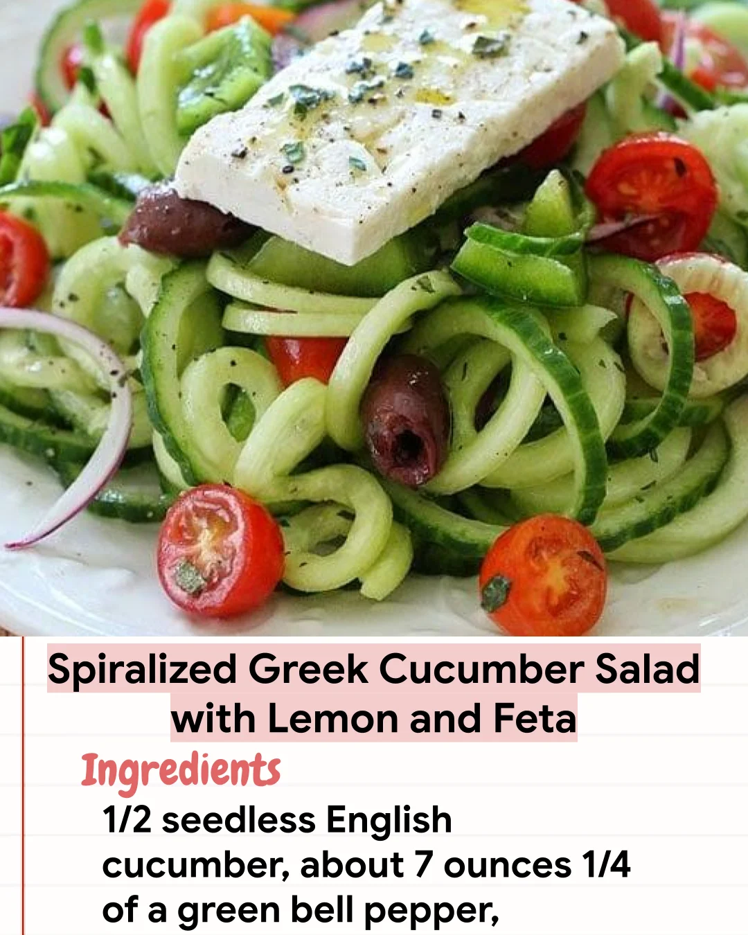 Low Carb Recipe Spiralized Greek Cucumber Salad with Lemon and Feta