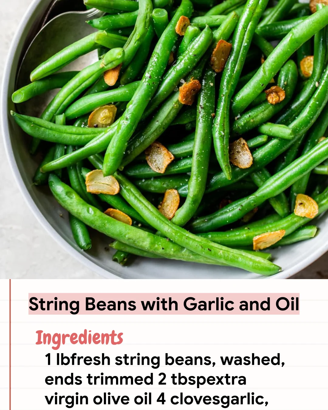 Low Carb Recipe String Beans with Garlic and Oil