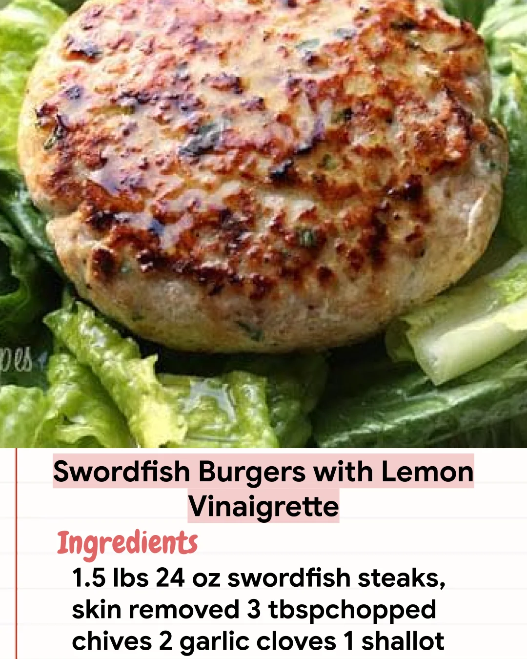 Low Carb Recipe Swordfish Burgers with Lemon Vinaigrette
