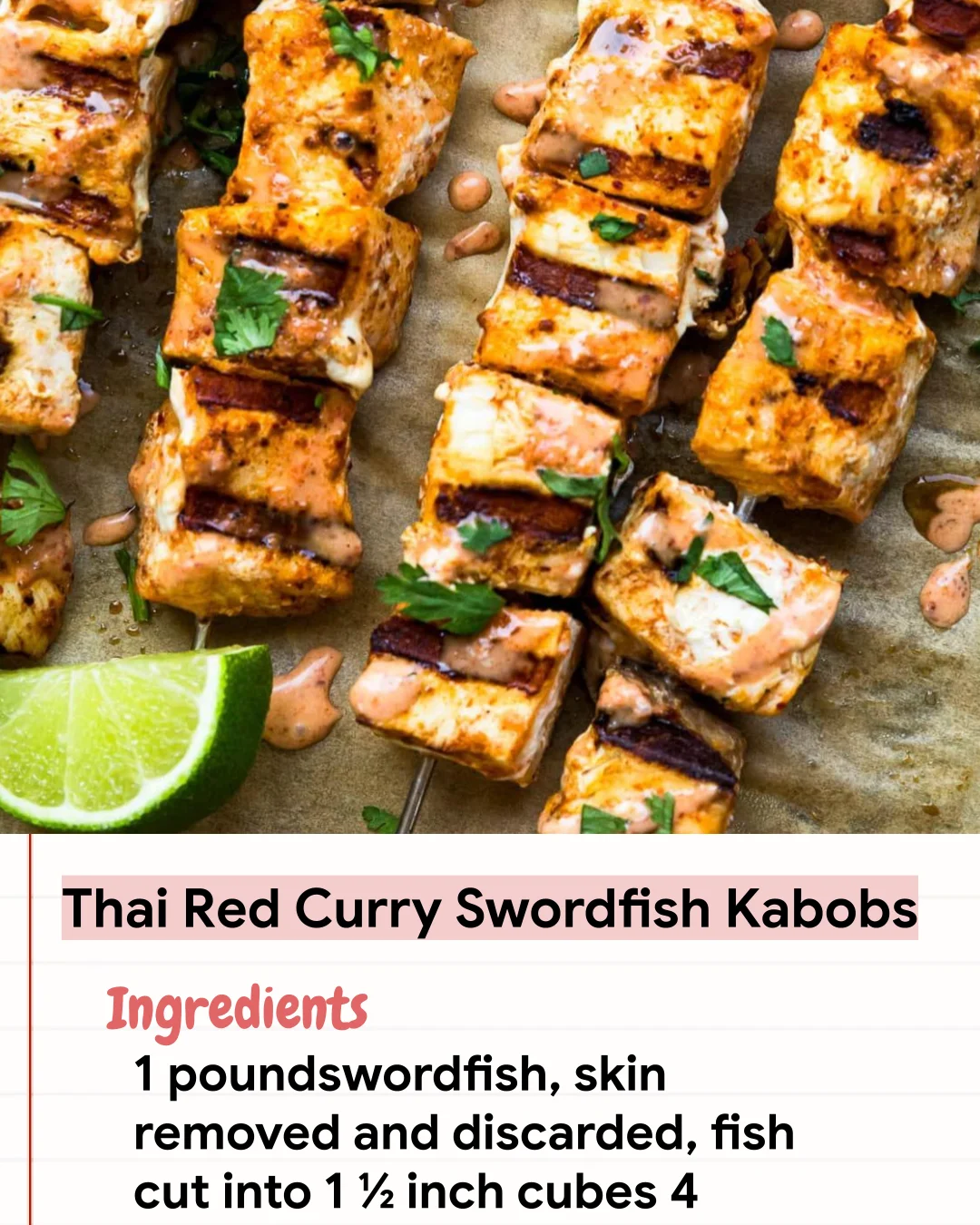 Low Carb Recipe Thai Red Curry Swordfish Kabobs