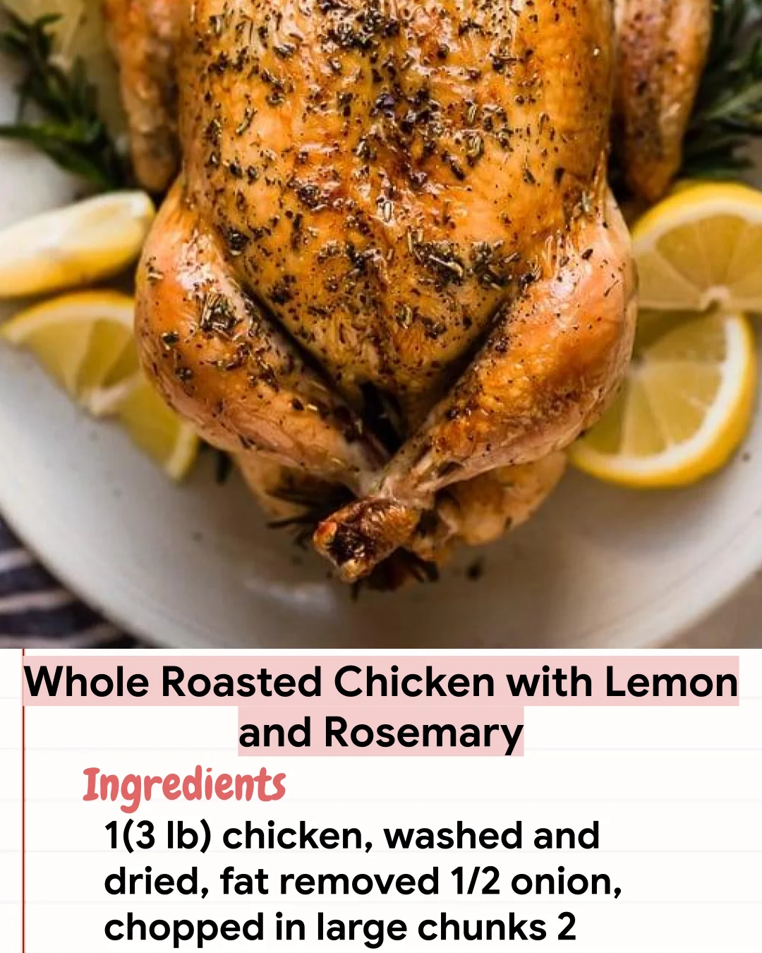 Low Carb Recipe Whole Roasted Chicken with Lemon and Rosemary