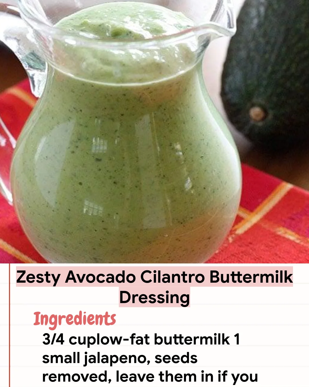 Low Carb Recipe Zesty Avocado Cilantro Buttermilk Dressing