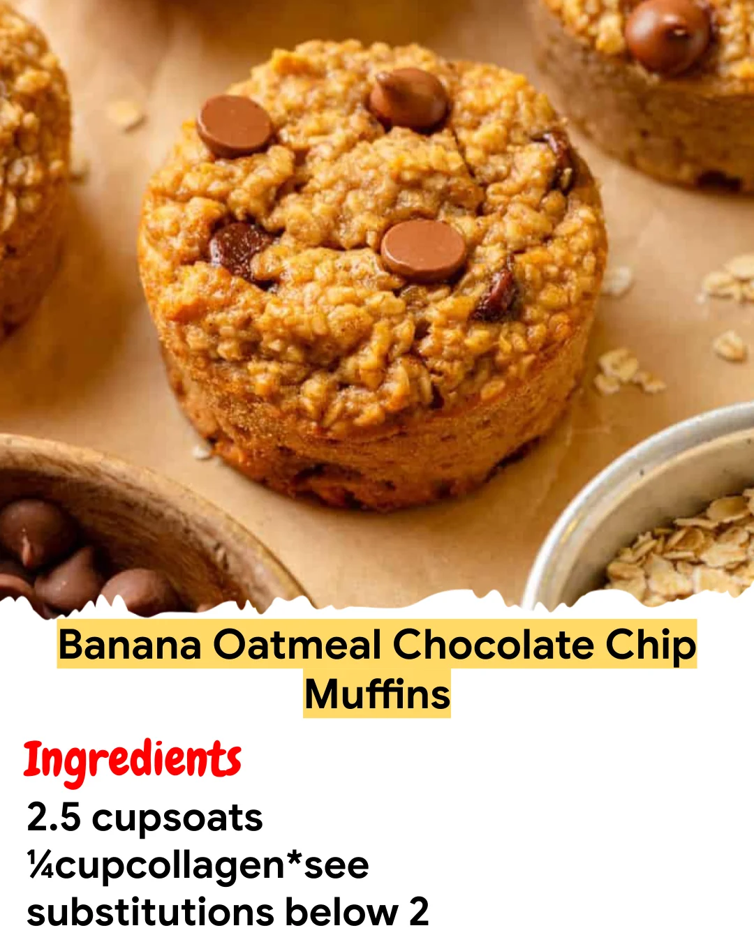 Meal Prep Recipe Banana Oatmeal Chocolate Chip Muffins