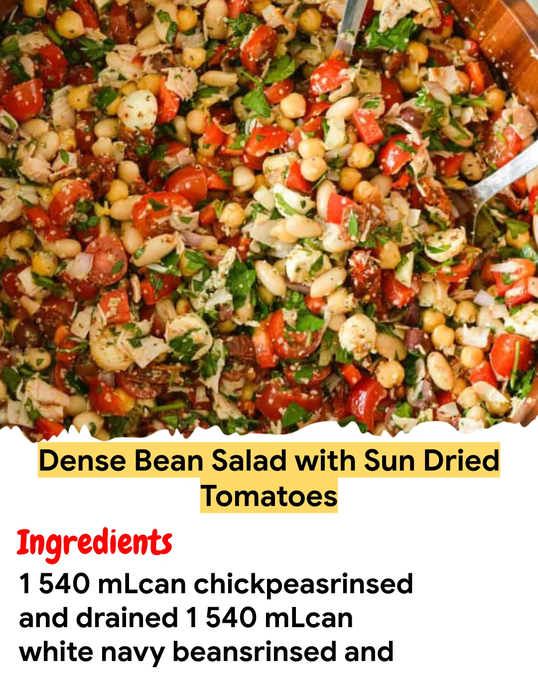 Meal Prep Recipe Dense Bean Salad with Sun Dried Tomatoes