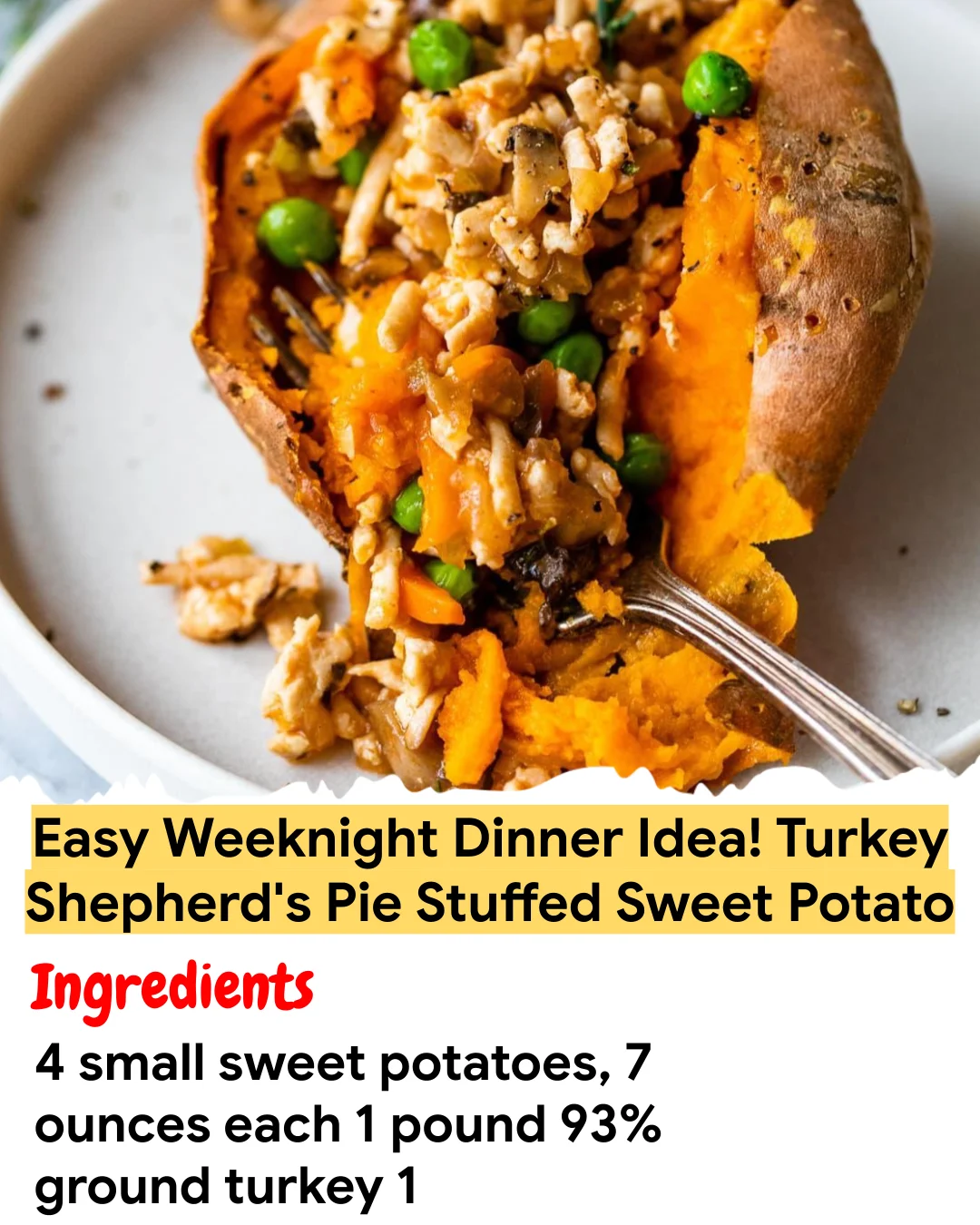 Meal Prep Recipe Easy Weeknight Dinner Idea! Turkey Shepherd’s Pie Stuffed Sweet Potato