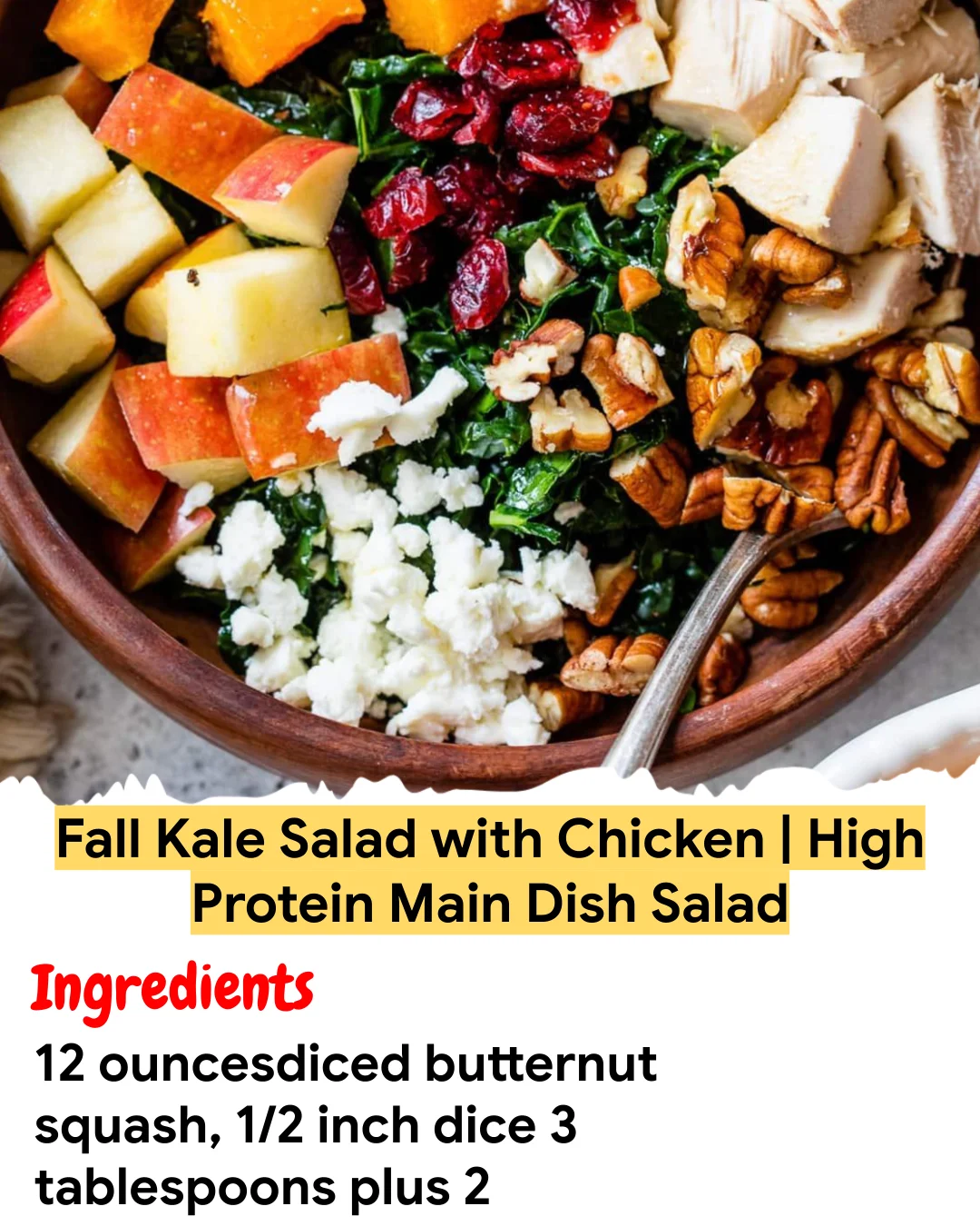 Meal Prep Recipe Fall Kale Salad with Chicken | High Protein Main Dish Salad