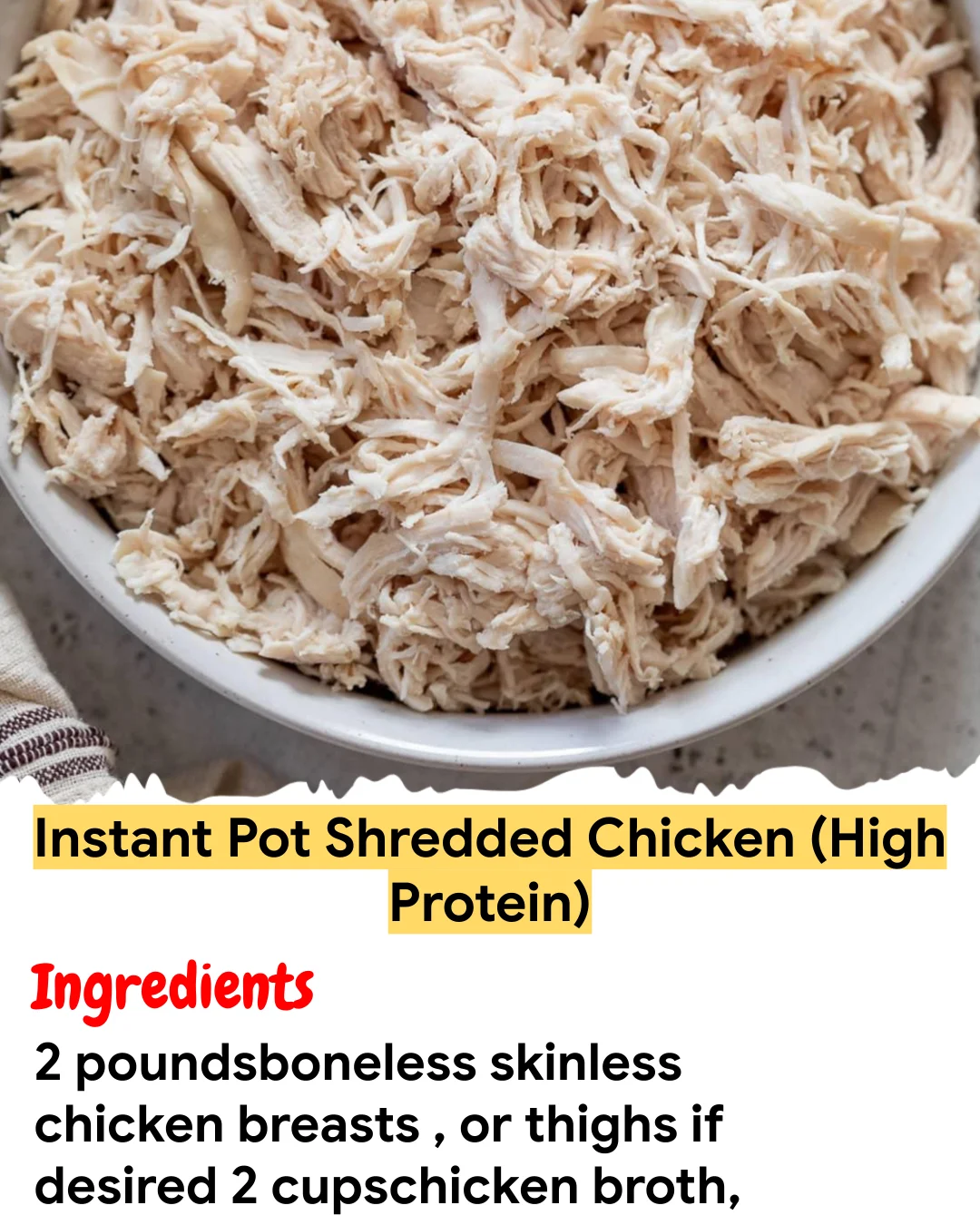 Meal Prep Recipe Instant Pot Shredded Chicken (High Protein)