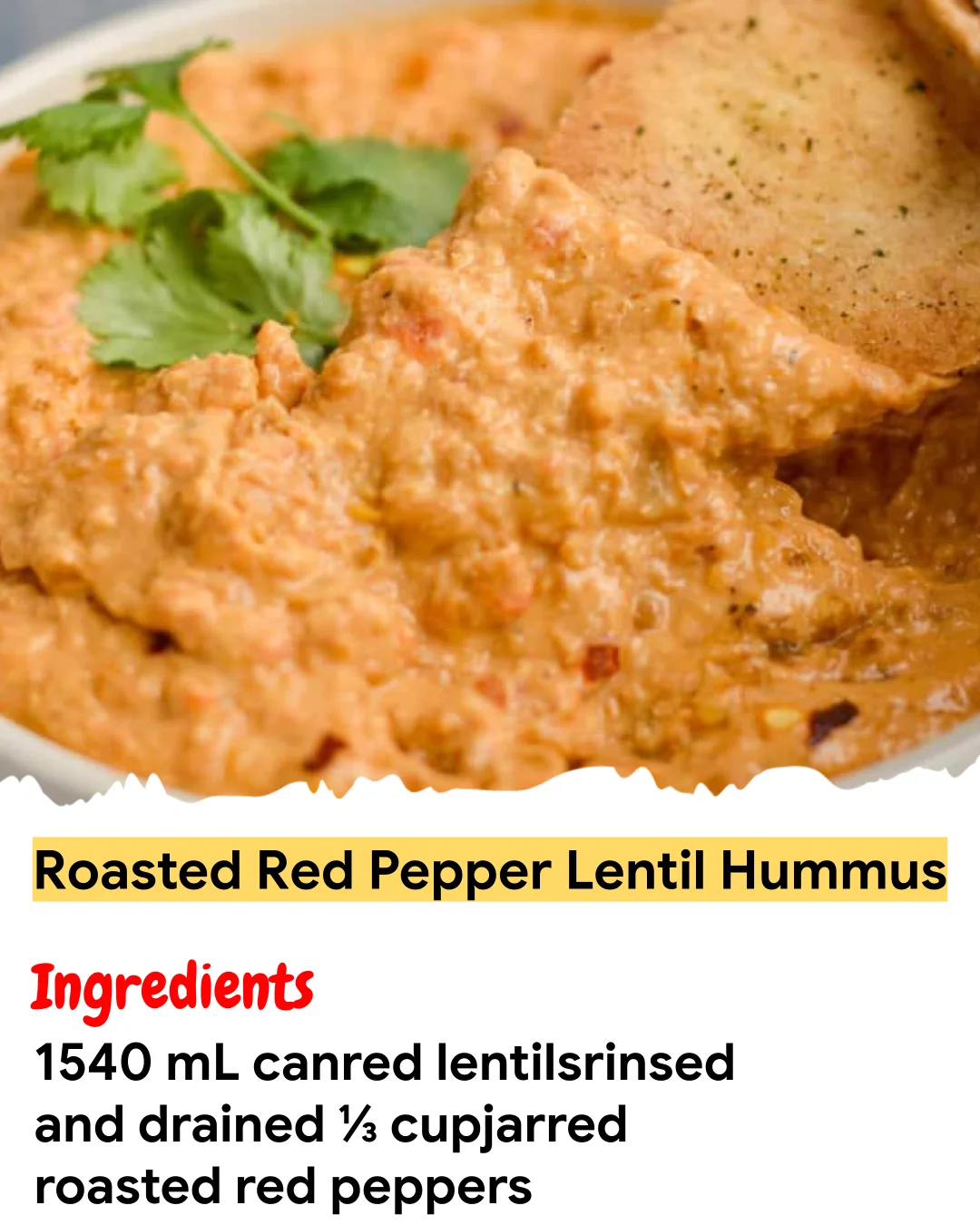 Meal Prep Recipe Roasted Red Pepper Lentil Hummus