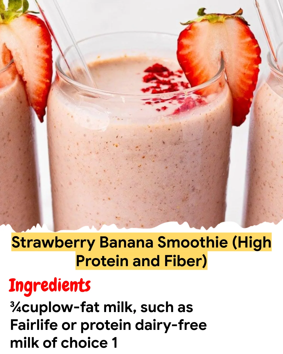 Meal Prep Recipe Strawberry Banana Smoothie (High Protein and Fiber)
