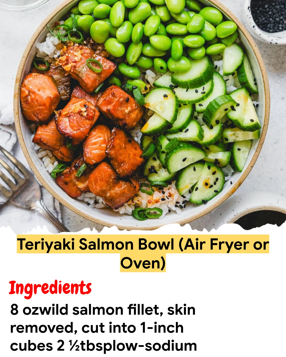 Meal Prep Recipe Teriyaki Salmon Bowl (Air Fryer or Oven)