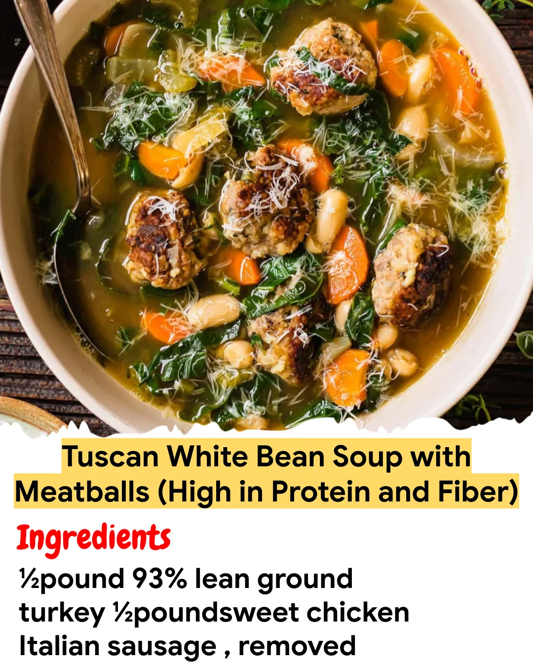 Meal Prep Recipe Tuscan White Bean Soup with Meatballs (High in Protein and Fiber)